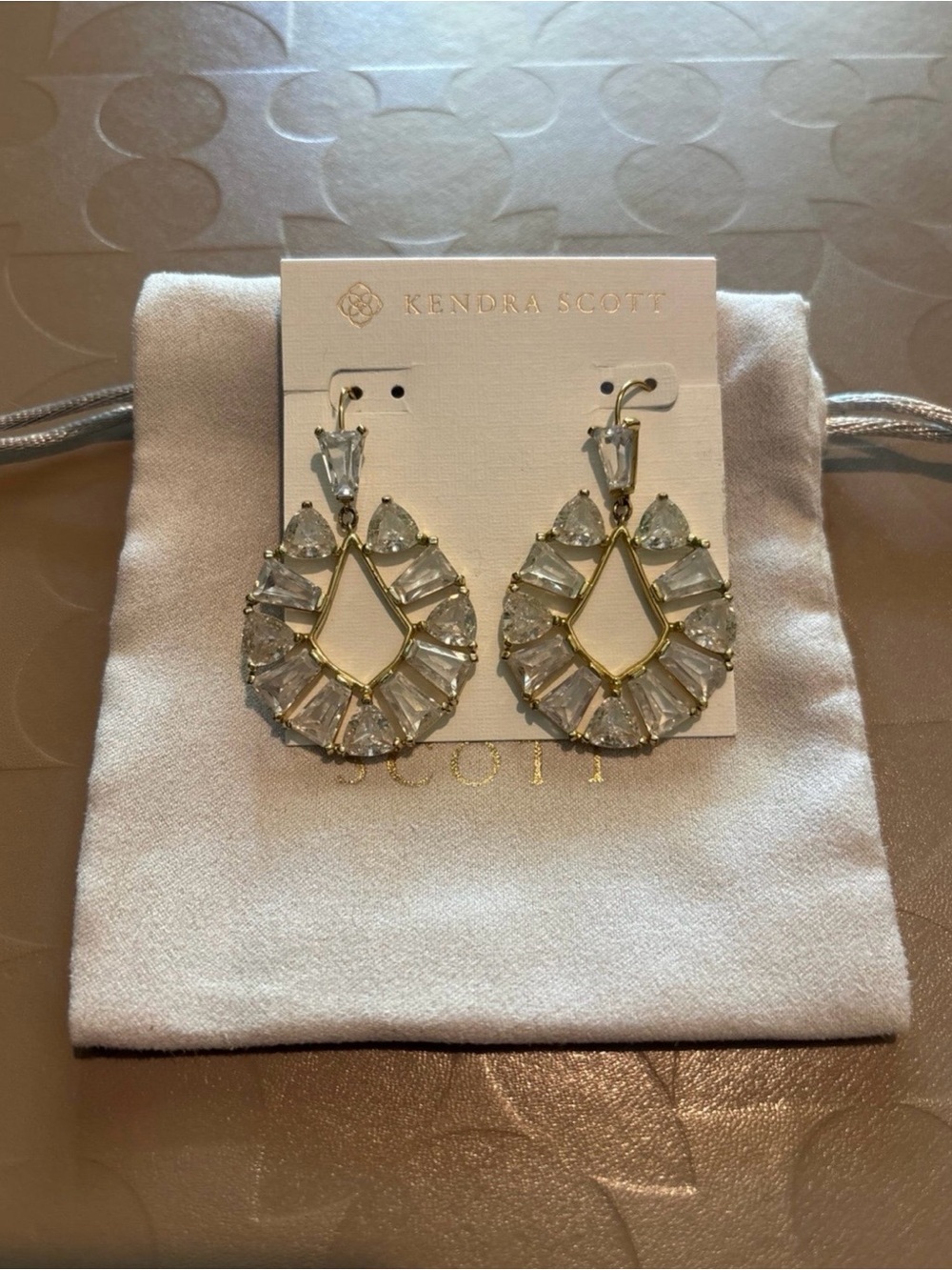 Kendra Scott Blair Jewel Open Frame Earrings in Gold/White Crystal